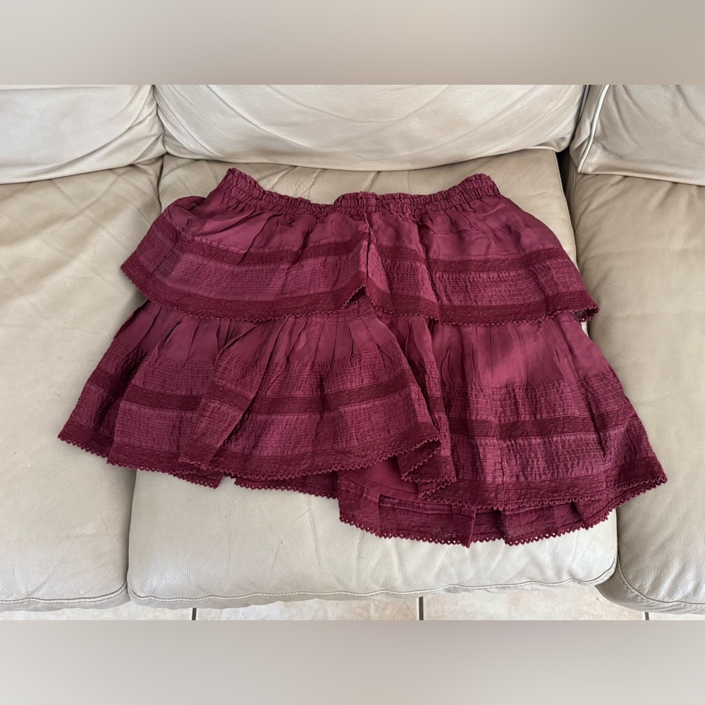 LOVESHACKFANCY RUFFLE MINI TIERED SKIRT OXBLOOD. Size XL. MSRP 275 - Picture 13 of 15